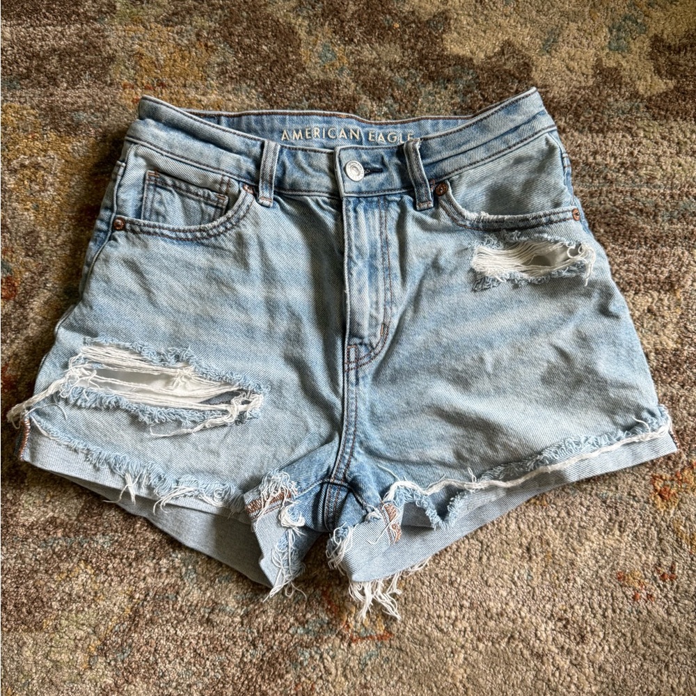 American Eagle Light Blue Distressed Denim Shorts